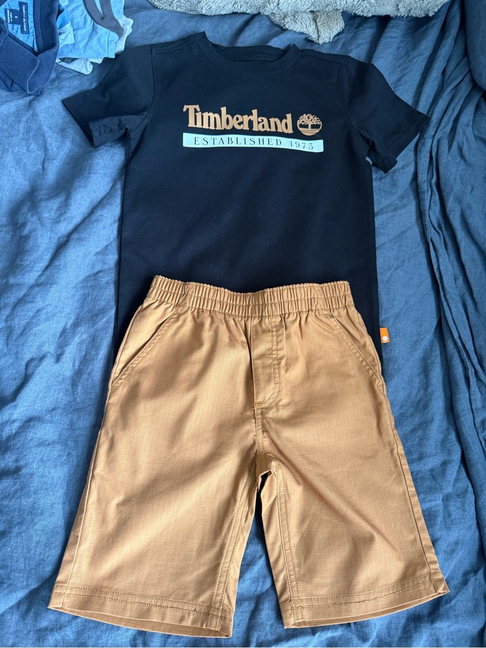 Timberland Black Tee with Tan Shorts Kids Matching Set